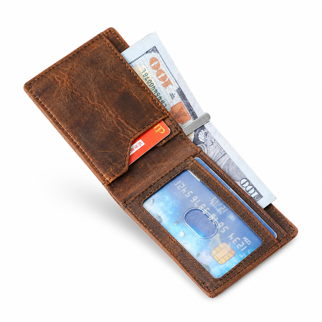 Portefeuille Cuir Véritable Crazy Horse | Bifold Vintage Artisanal