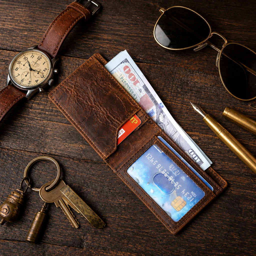Portefeuille Cuir Véritable Crazy Horse | Bifold Vintage Artisanal